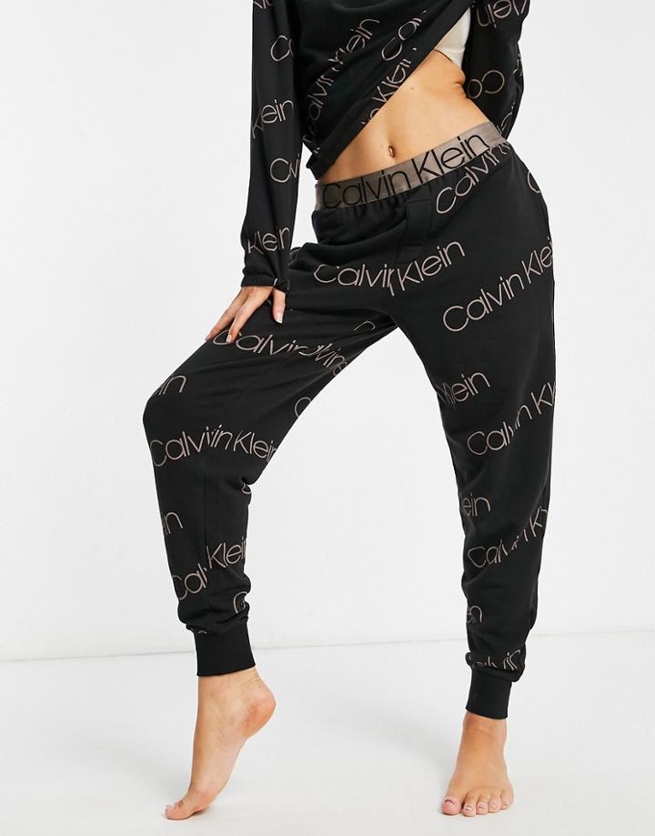 Calvin Klein Icon Lounge Diagonal Icon Logo Print Lounge Sweatpants In Black