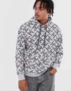 Tommy Jeans Overhead Hoodie In Gray With All Over Print