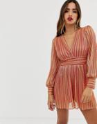 Tfnc Pleated Romper With Long Sleeves In Glitter - Multi