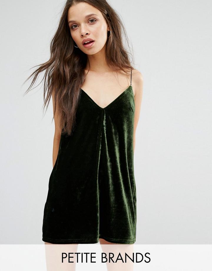 Missguided Petite Velvet Shift Cami Dress - Green