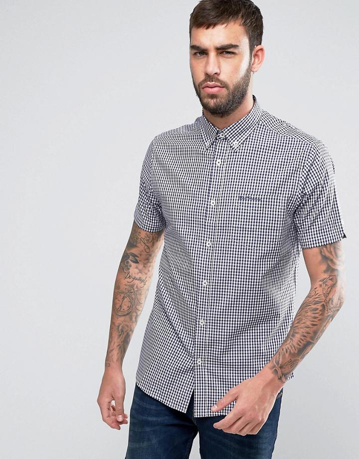 Ben Sherman Mini Gingham Regular Fit Check Shirt - Navy