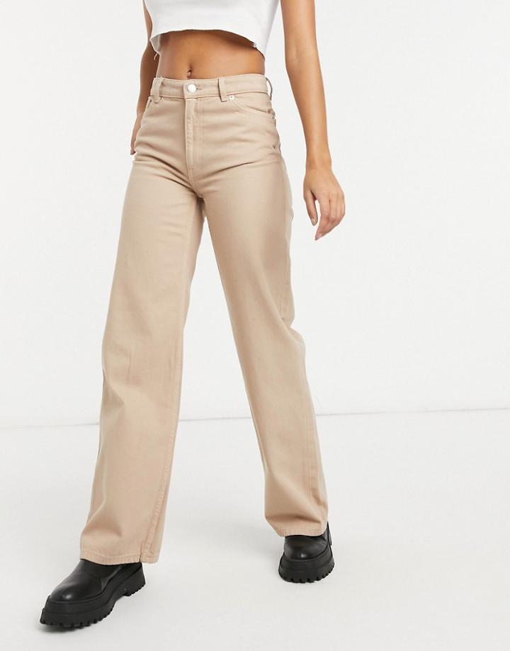 Monki Yoko Organic Cotton Wide Leg Jeans In Beige-neutral