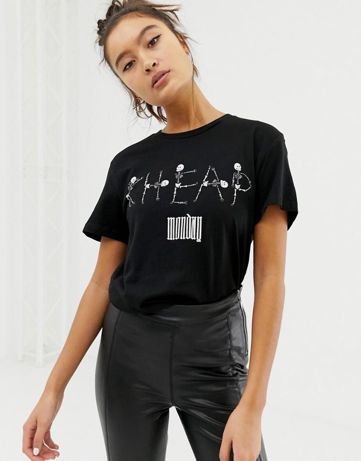 Cheap Monday Organic Cotton T-shirt With Skeleton Logo - Black
