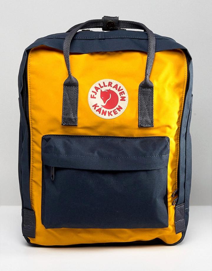Fjallraven Kanken Backpack In Navy With Yellow Contrast 16l - Navy