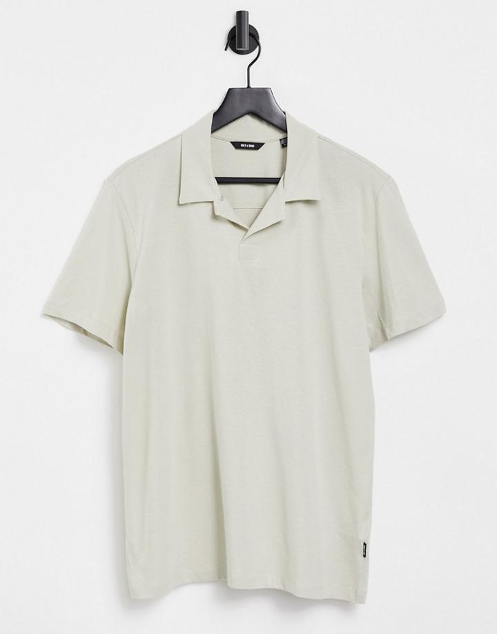 Only & Sons Organic Cotton Revere Jersey Polo In Beige-brown