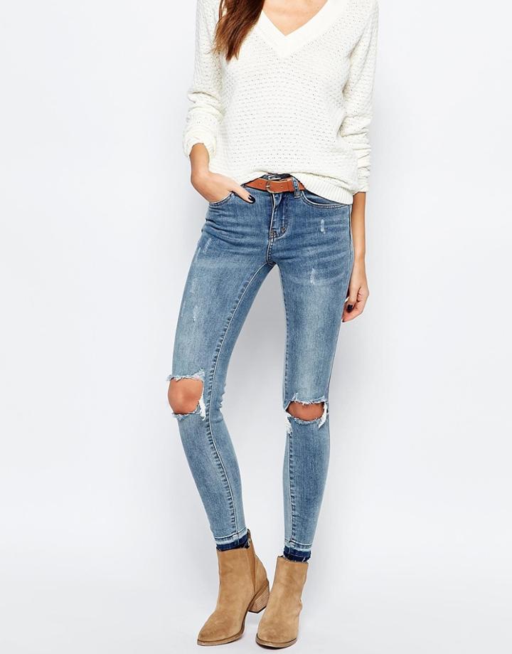 Vila Busted Knee Skinny Jeans - Blue