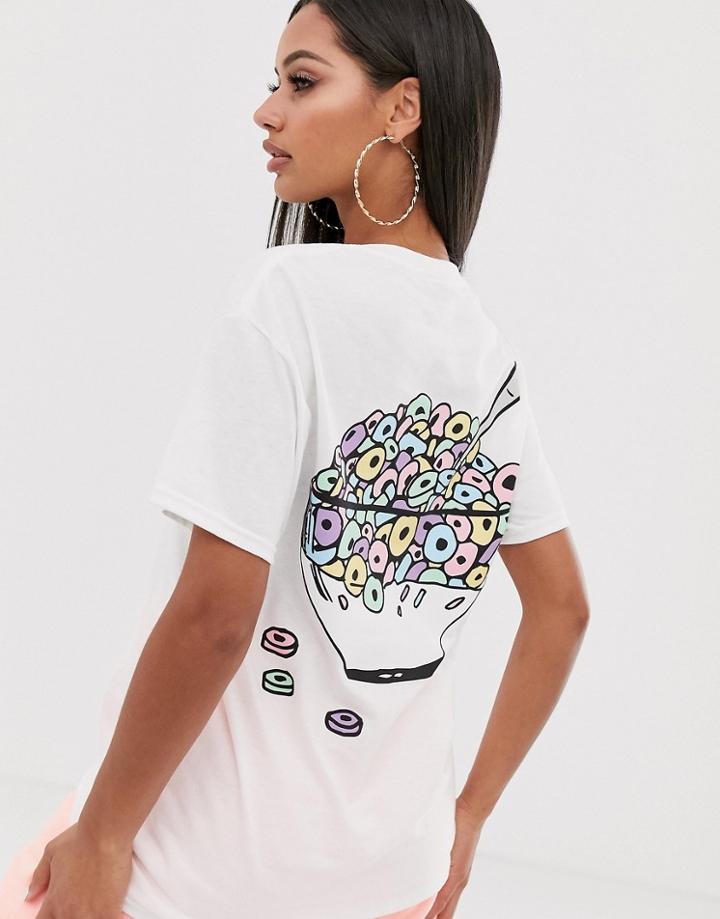 New Love Club Cereal Back Print Graphic T-shirt In Boyfriend Fit-gray