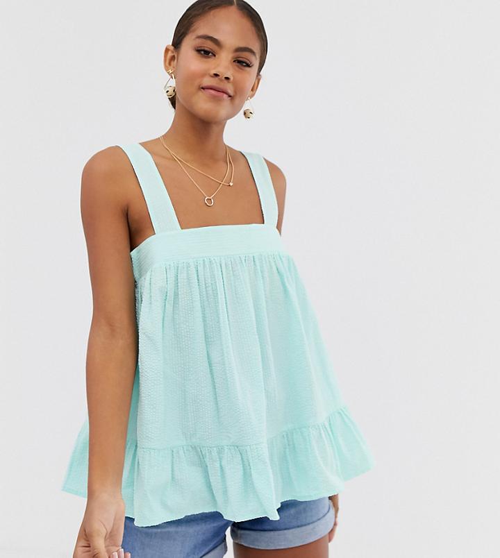Asos Design Tall Square Neck Cami In Seersucker Sun Top - Green