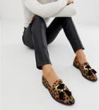 Asos Design Mimic Leather Loafer Flat Shoes In Leopard Print-multi
