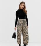 Asos Design Petite Plisse Culotte In Zebra Print - Multi