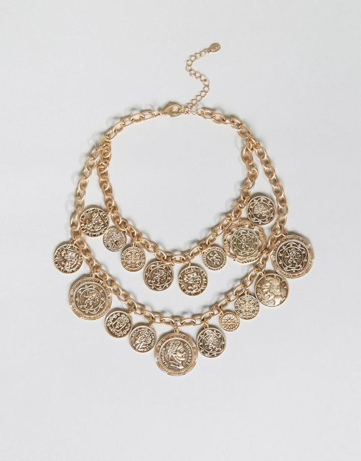 Aldo Multirow Coin Necklace - Gold