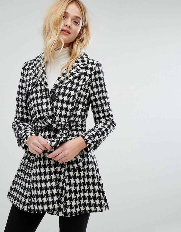 Vero Moda Houndstooth Belted Coat - Gray