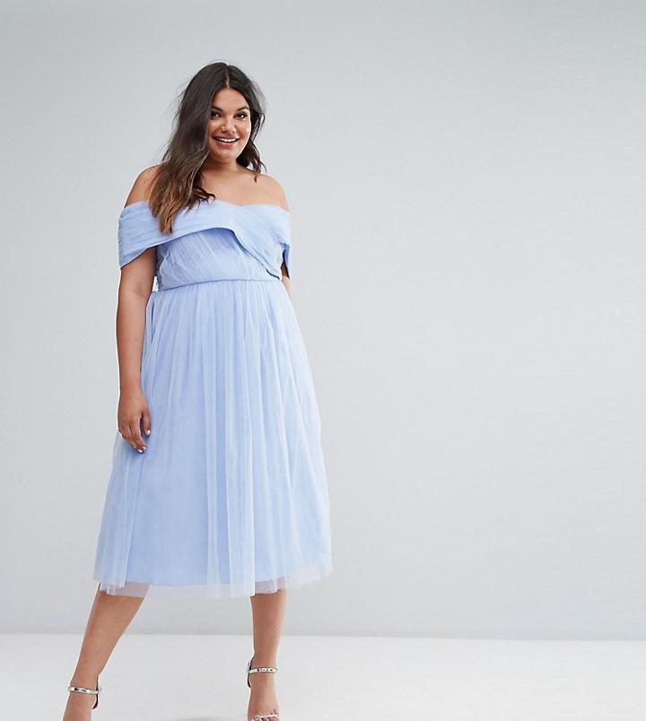 Asos Curve Wedding Tulle Midi Dress - Blue