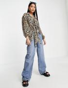 River Island Twist Tie Front Blouse In Animal Print-brown