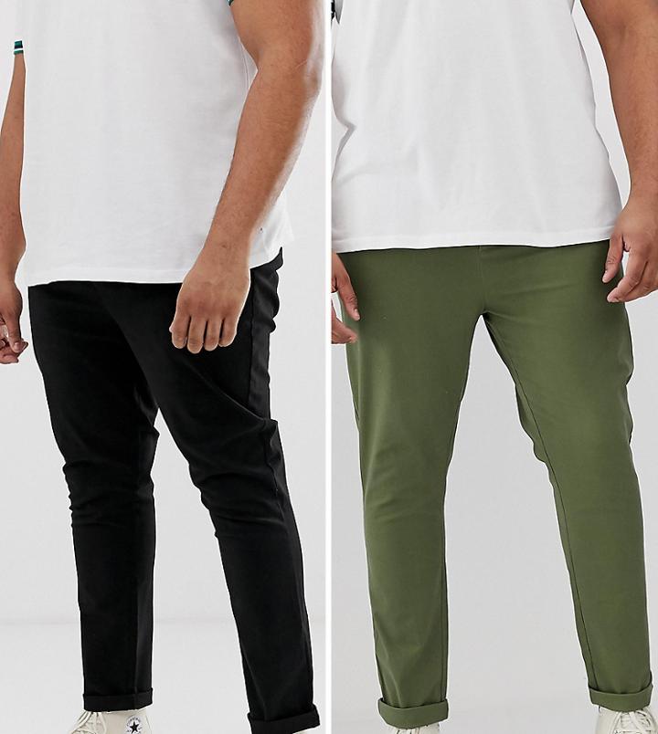 Asos Design Plus 2 Pack Skinny Chinos In Khaki & Black Save - Multi