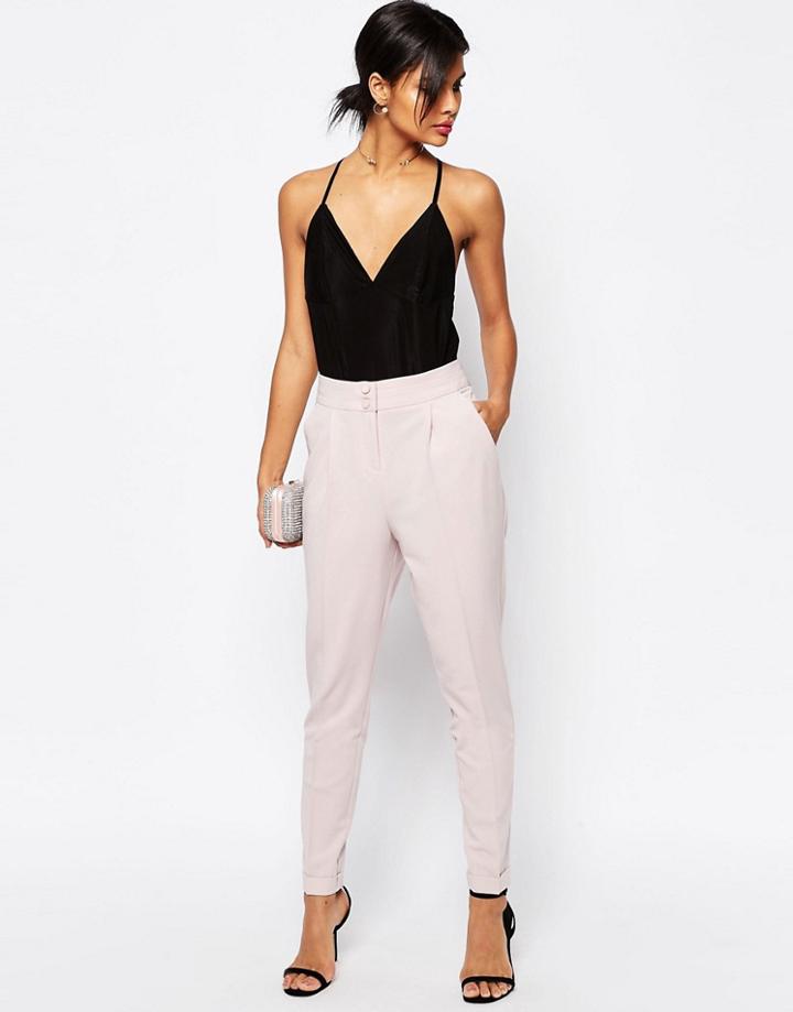 Asos Tailored High Waisted Pants With Turn Up Detail - Mink