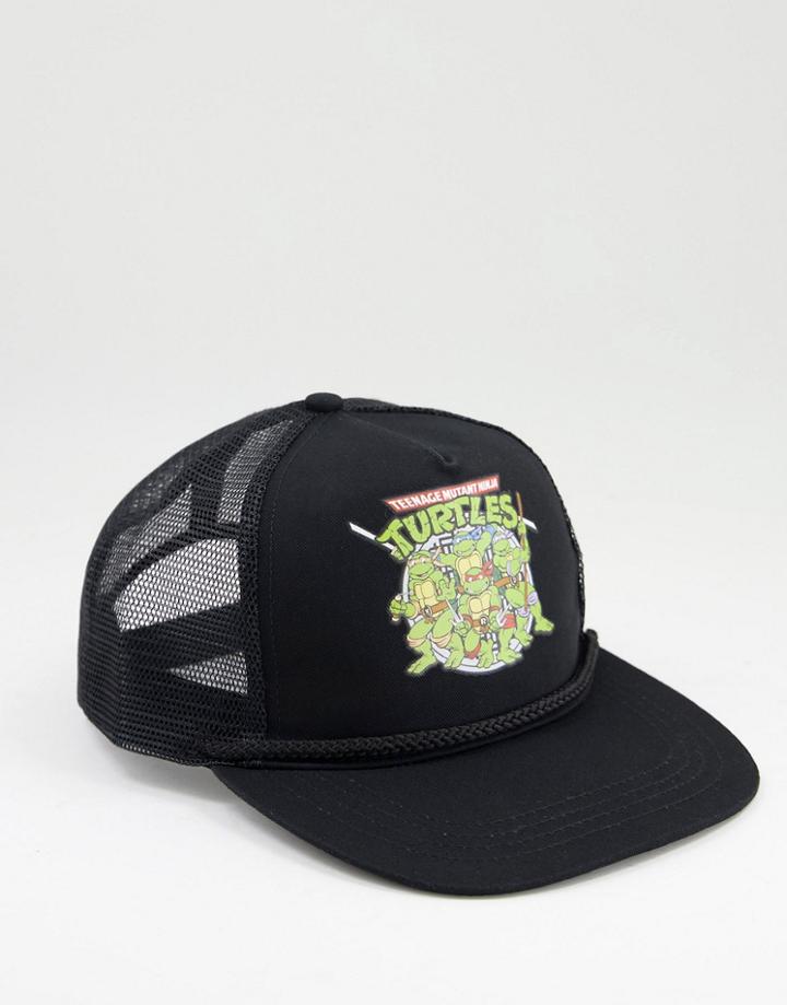 Asos Design Trucker Cap With Ninja Turtles Print In Black
