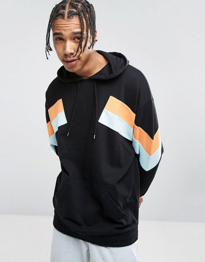 Asos Oversized Longline Hoodie With Contrast Panels In Black - Black