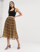 Prettylittlething Pleated Midi Skirt In Brown Snake Print - Brown