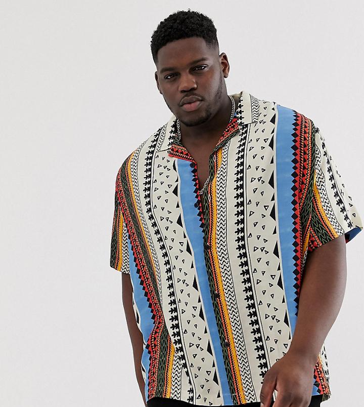 Asos Design Plus Festival Oversized Shirt With Geo-tribal Stripe - Multi