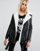 Goldie Wreckless Aviator Jacket With Faux Shearling - Black