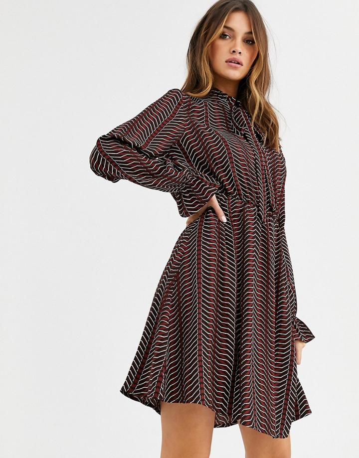 Vero Moda Pussy Bow Geometric Print Mini Dress-multi