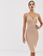 The Girlcode Bandage Midi Dress In Taupe-beige