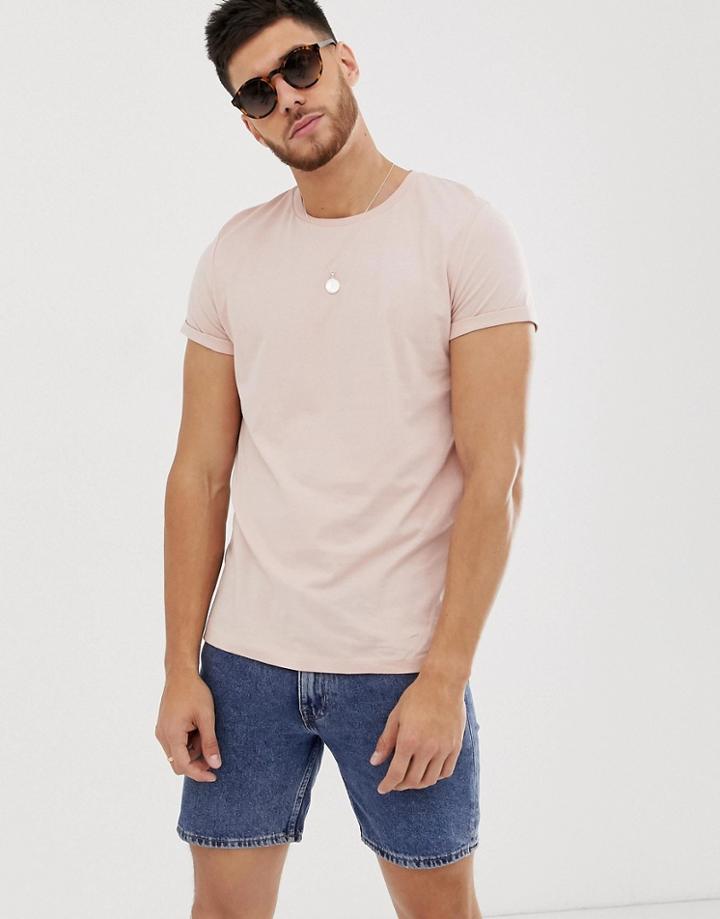 Asos Design Two-piece Crew Neck T-shirt With Roll Sleeve In Pink - Pink