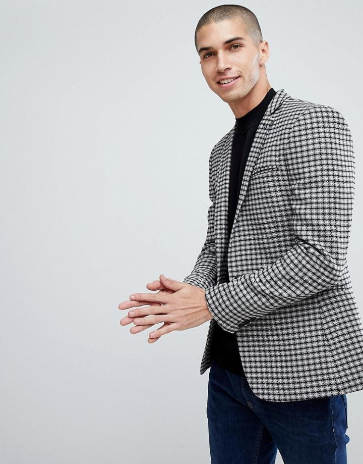 Asos Super Skinny Blazer In Gray Wool Mix Mini Check - Gray