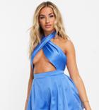 Asyou Satin Halter Cut-out Romper In Blue-blues