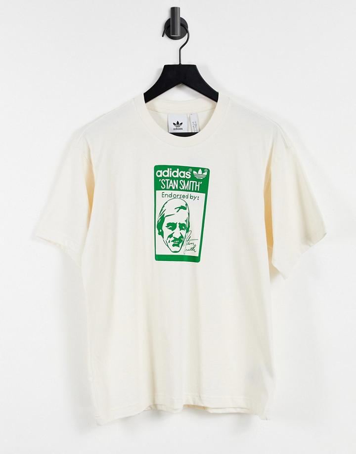 Adidas Originals No Dye Organic Cotton T-shirt With Tongue Stan Smith-white