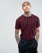 Asos Knitted T-shirt In Burgundy Stripe - Red