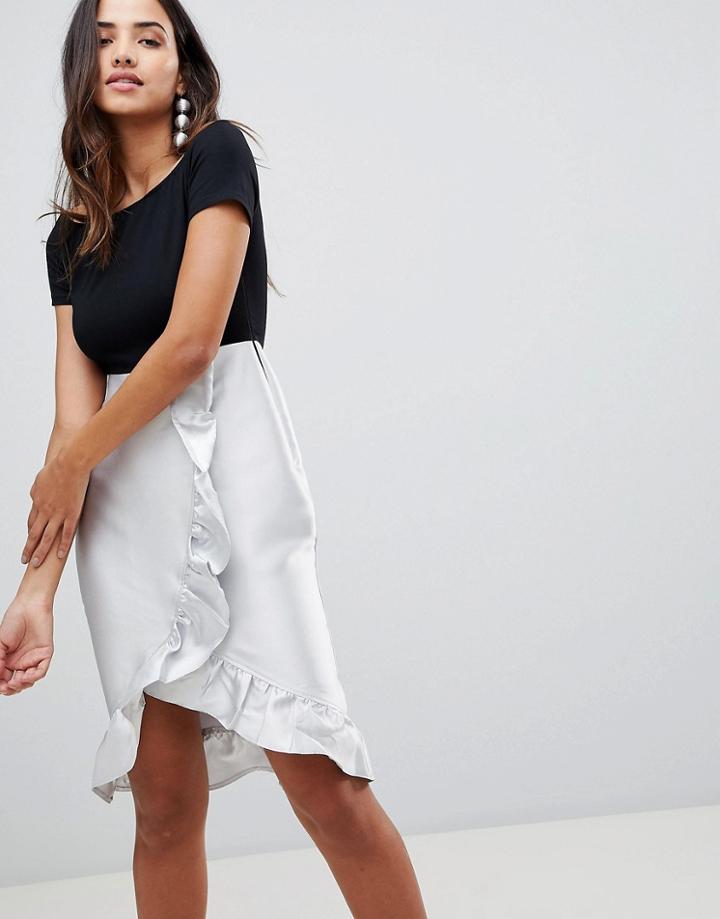 Ax Paris Bardot Wrap Front Dress With Frill Detail - Multi
