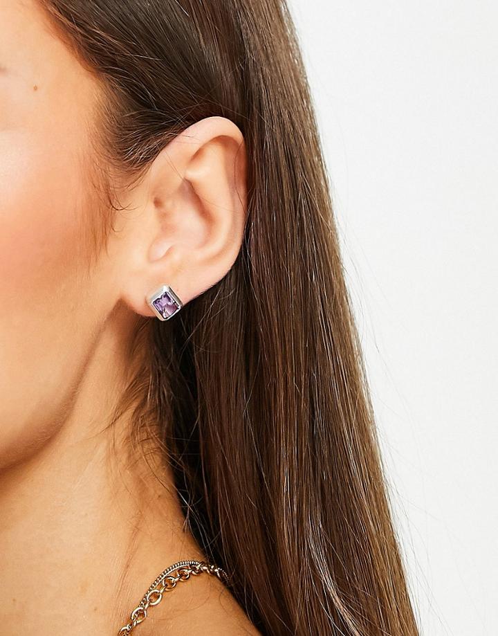 People Tree Amethyst Stud Earrings In Silver