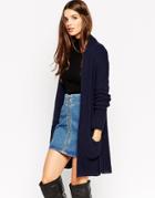 Asos Cardigan In Rib With Side Splits And Pockets - Navy