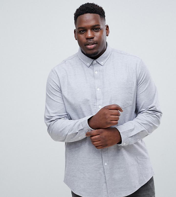 Asos Design Plus Regular Oxford Shirt In Gray Yarn Dye - Gray
