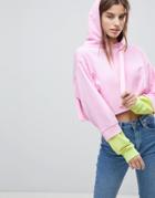Asos Cropped Hoodie With Color Block Sleeve - Pink