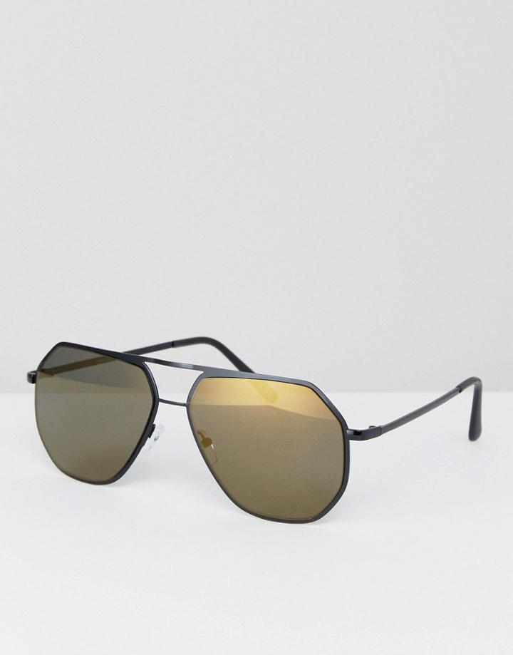 Asos Aviator Sunglasses In Black With Angled Design - Black