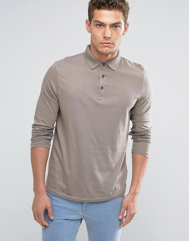 Asos Long Sleeve Jersey Polo - Brown