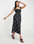 Never Fully Dressed Tie Shoulder Daisy Embroidered Maxi Dress In Black