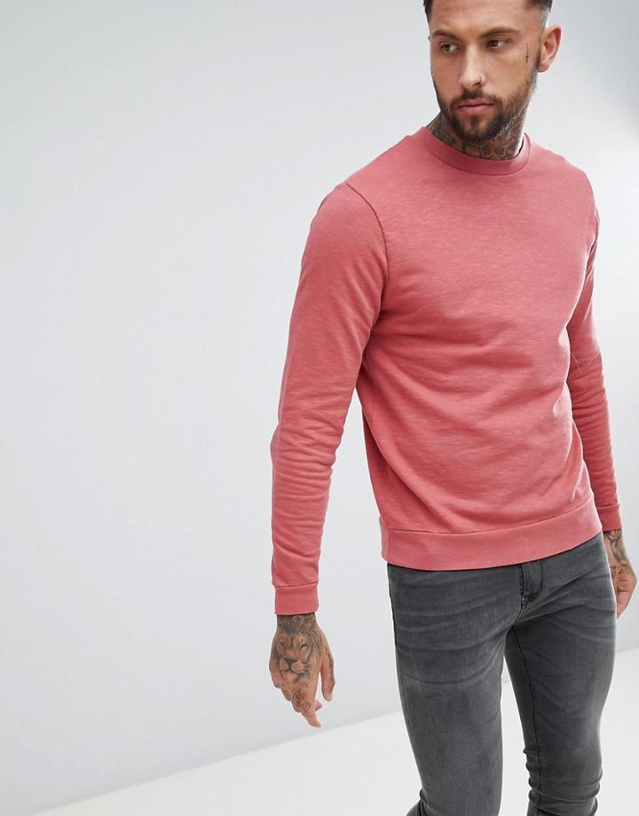 Asos Design Sweatshirt In Red Overdyed Interest Fabric - Red