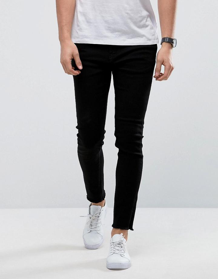 Only & Sons Skinny Black Jeans With Raw Edge - Black