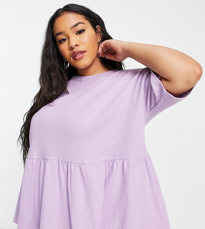 Asos Design Curve Oversized Short Sleeve Waffle Smock In Lilac-purple