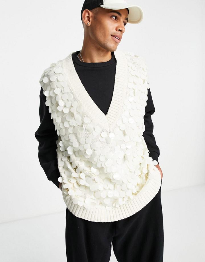 Asos Design Knitted Sequin Tank In White