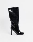 Asos Design Current Pull On Knee Boots In Black Patent