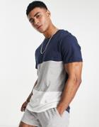 Jack & Jones Originals Color Block T-shirt In Navy Gray & White