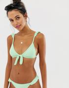 River Island Triangle Bikini Top With Frill Detail In Green