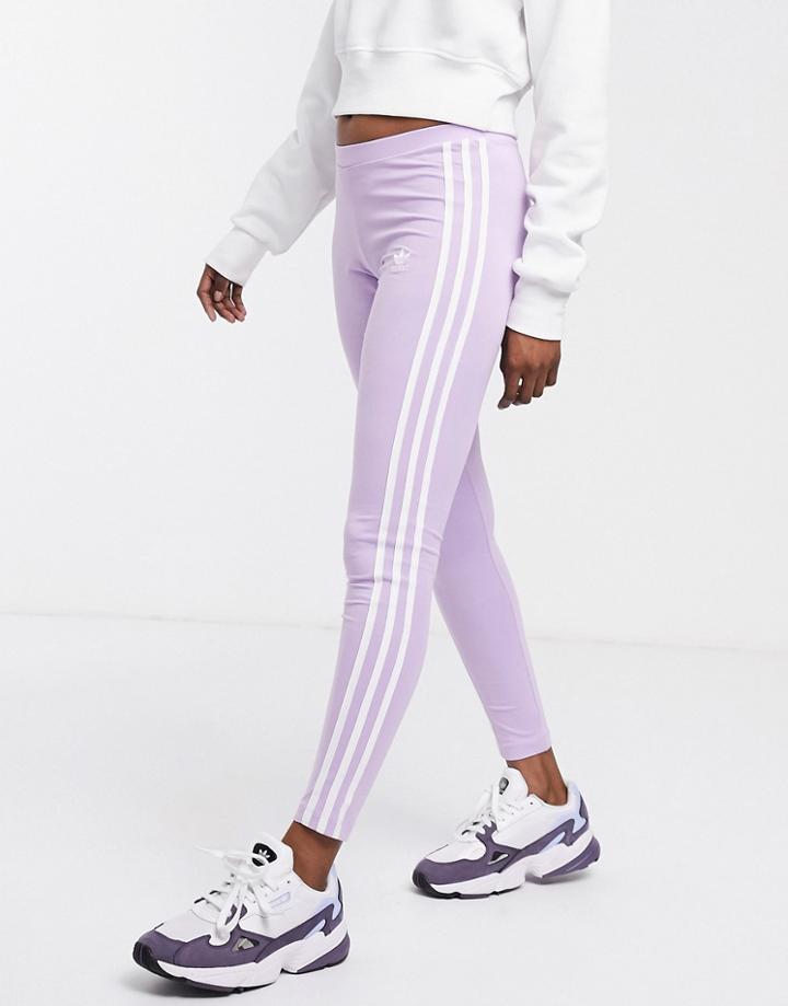Adidas Originals 3 Stripe Leggings In Purple