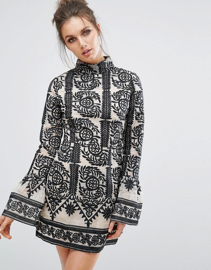 Missguided Contrast Lace Frill Sleeve Shift Dress - Black