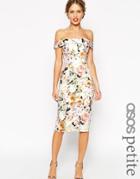 Asos Petite Wedding Bardot Floral Off Shoulder Pencil Dress - Multi